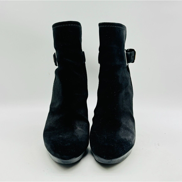 Stuart Weitzman Boots Womens 6 Black Suede Ankle Bootie Heeled Buckle Shoes - Picture 8 of 11